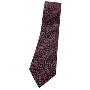 TURNBULL & ASSER Men's Silk Necktie LUXURY Navy Red Geometric Paisley W:3.7" EUC
